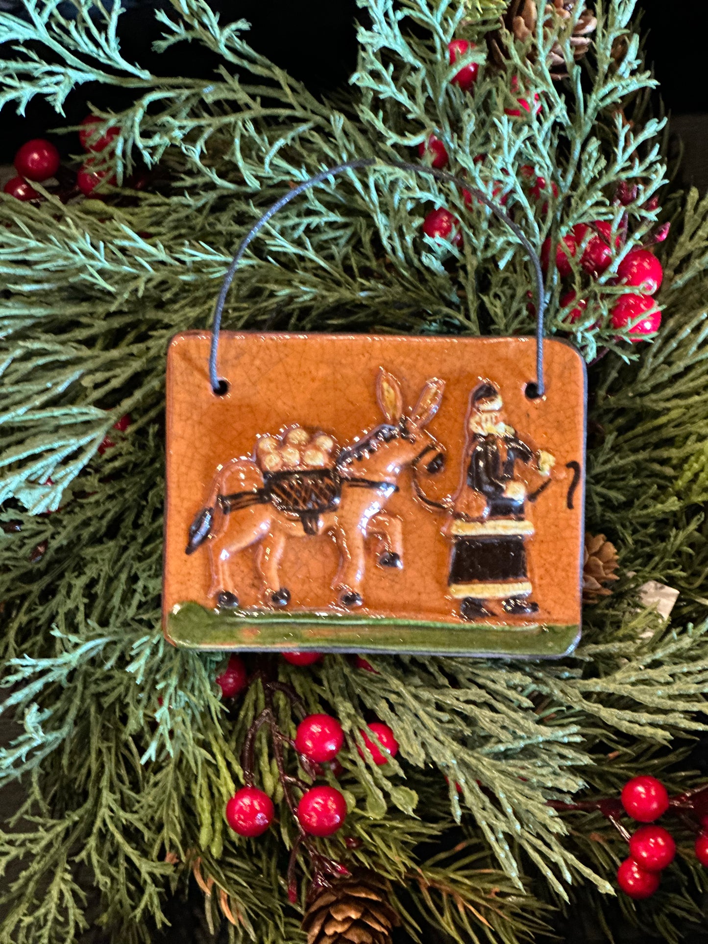 Shooner Santa Pulling Donkey Ornament