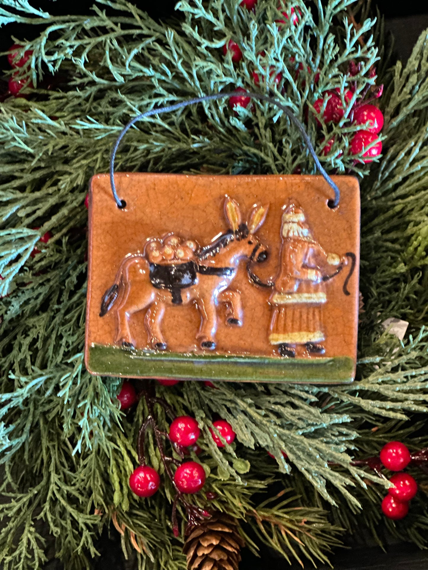 Shooner Santa Pulling Donkey Ornament