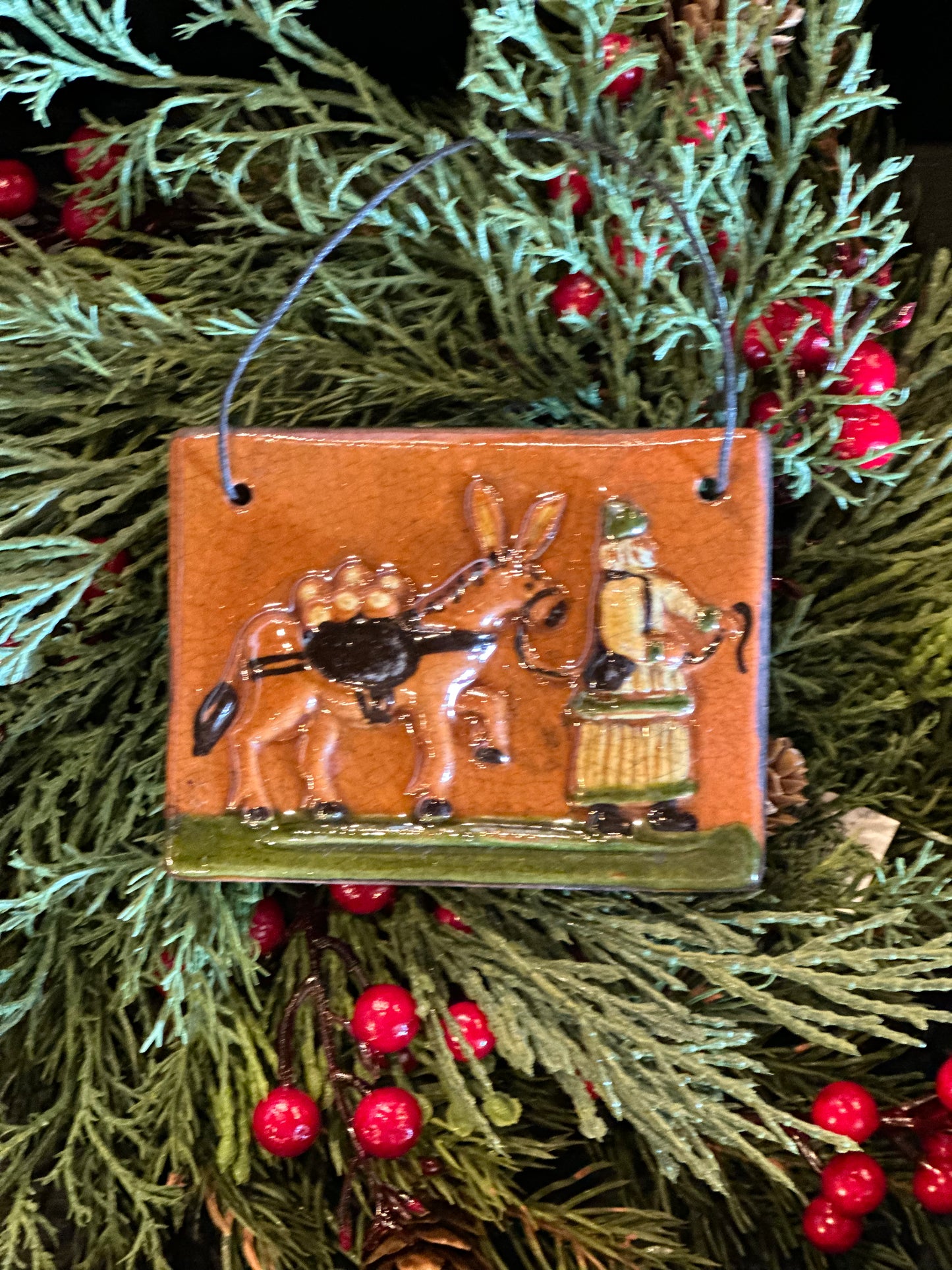 Shooner Santa Pulling Donkey Ornament