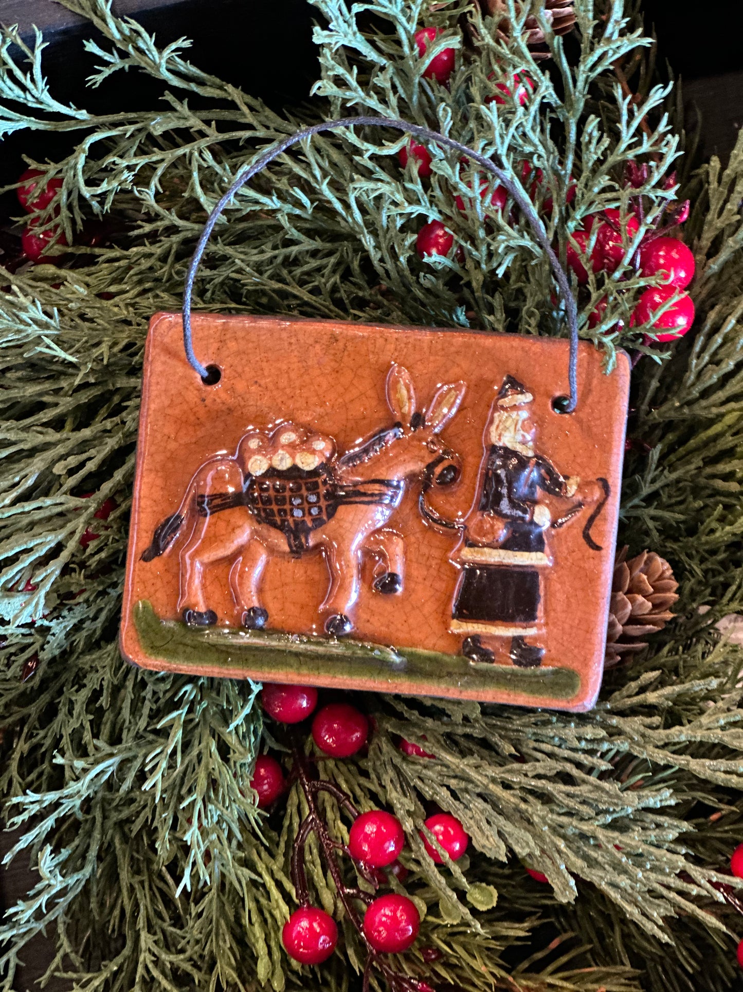 Shooner Santa Pulling Donkey Ornament