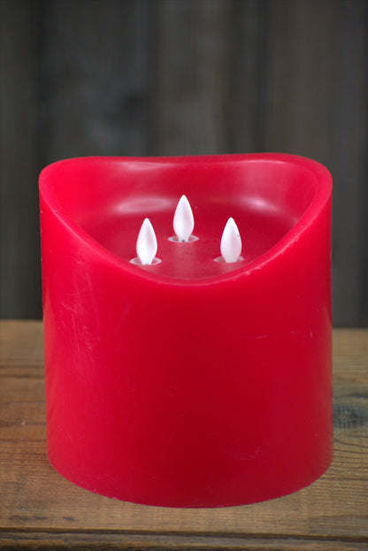 Red Non Drip Moving Flame 3 Wick LED Candle 6in by 6in