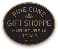 Pine Cone Gift Shoppe Furniture & Decor Oval Black & Gold Logo with Vintage Style Letting