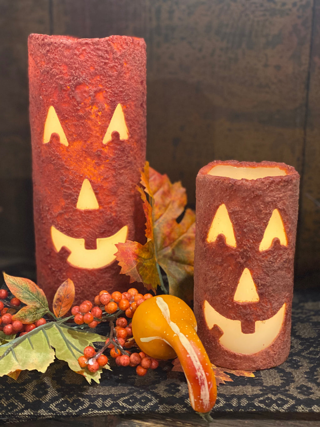 Fall Jack O'Lantern Face Battery Operated Candles