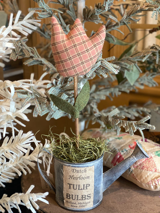 Spring Homespun Tulip in Watering Can