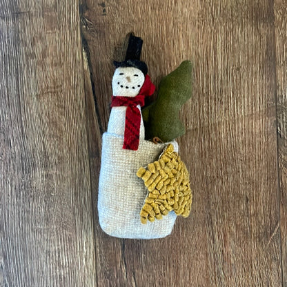 Handmade Wool Snowman and Two Trees