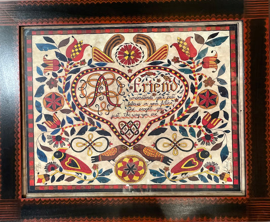 Susan Daul A FRIEND UNDERSTANDS Framed Fraktur