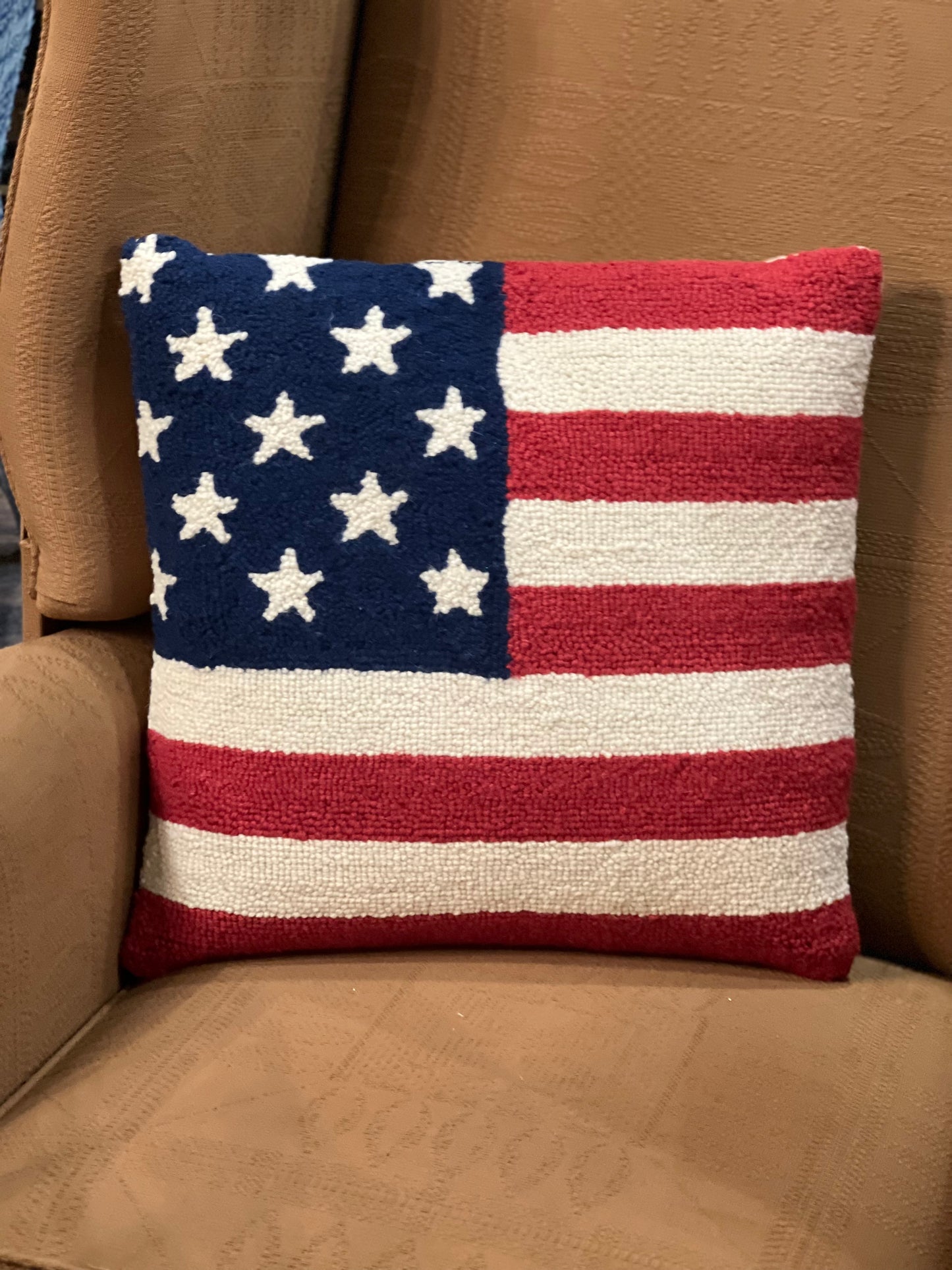 Large Flag Hooked Pillow