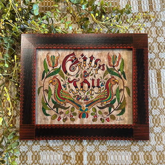 GIVE JOY Fraktur Framed Art By Susan Daul