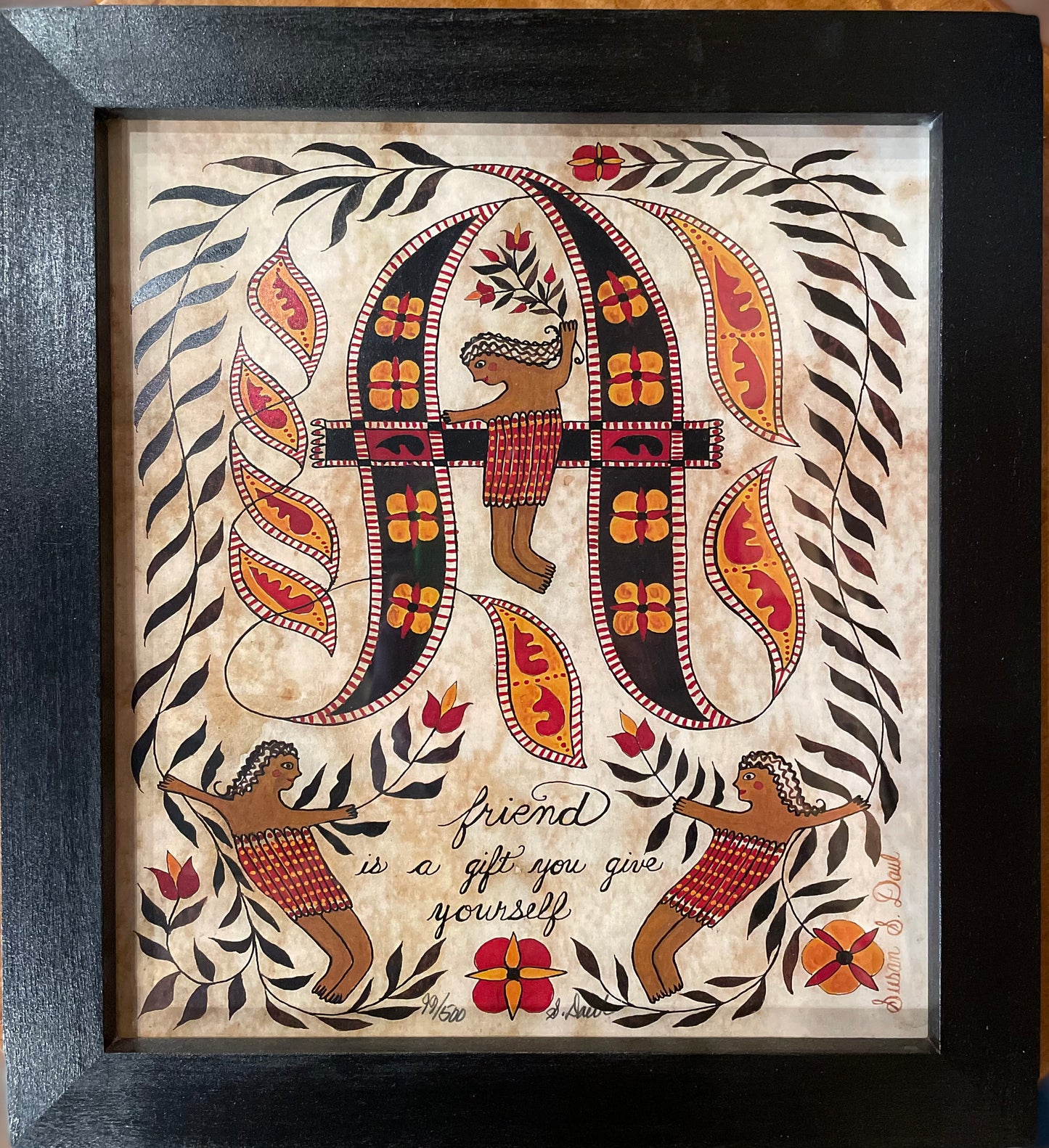 Susan Daul A FRIEND IS A GIFT Framed Fraktur